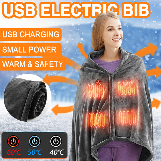 Winter Flannel USB Heated Blanket – Electric Warm Shawl & Plush Body Warmer for Cold Protection